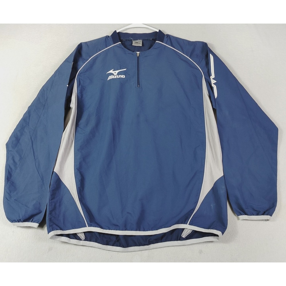 Mizuno Jacket Mens Large Blue 1/4 Zip Pullover Windbreaker Athletic Training